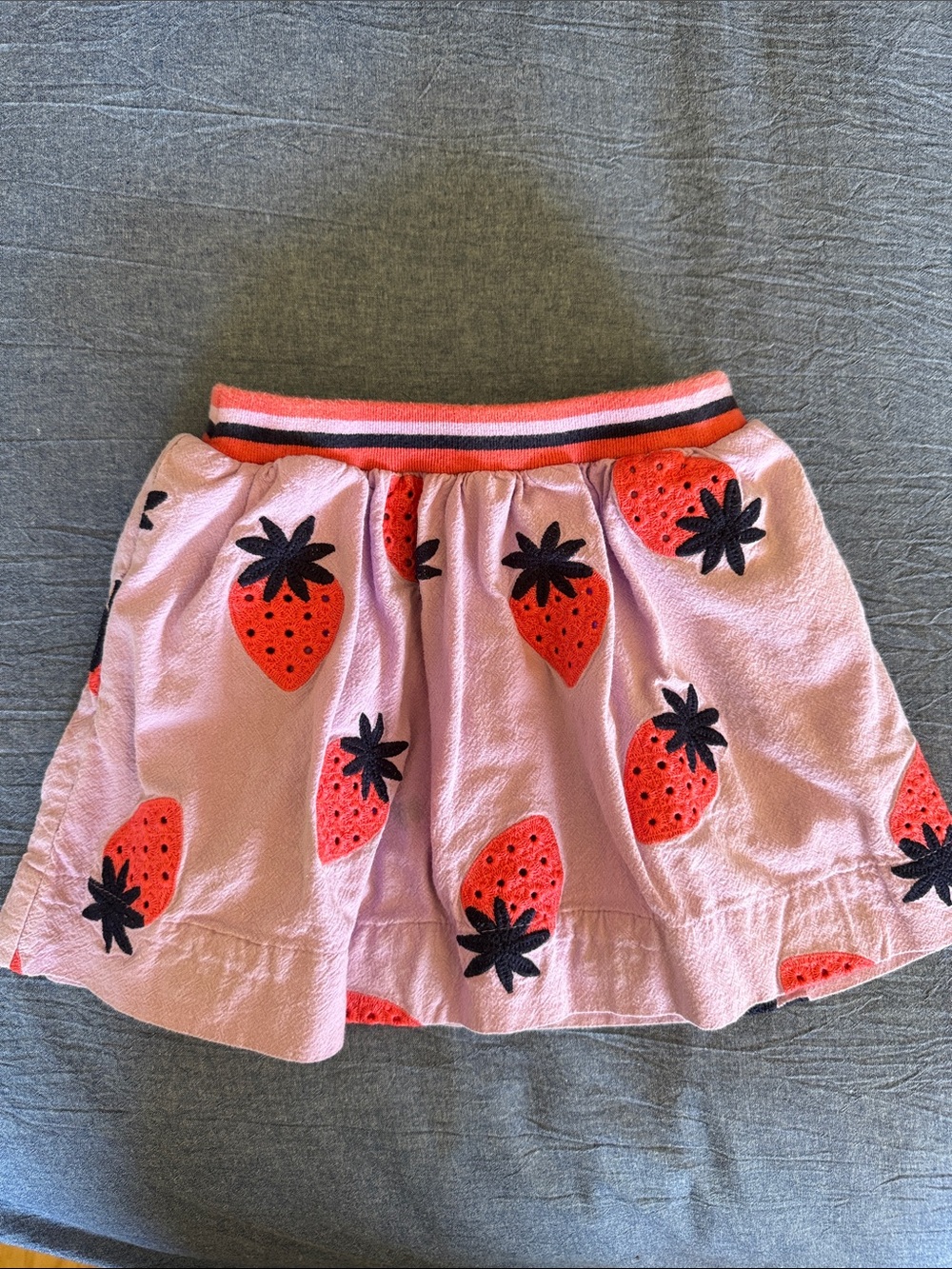 Girls Pink Strawberry Skirt with Elastic Stripe Waistband